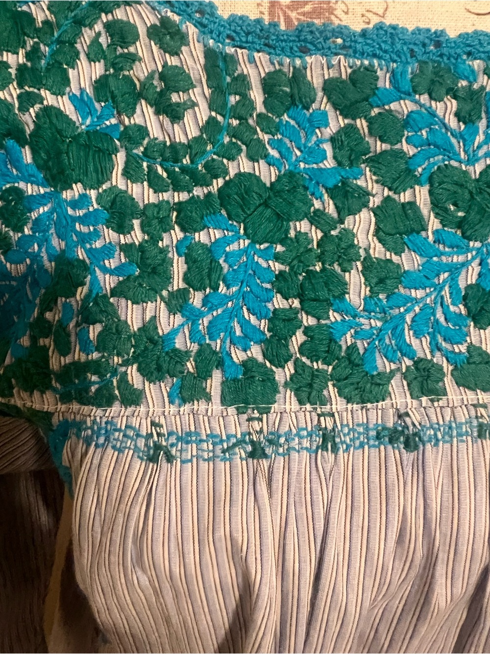 Mi Golondrina Turquoise and Green Floral Embroidered Top - Picture 2 of 4